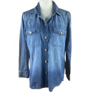 Current/Elliot Womens Blue Denim Studded The Perfect Button Up Shirt Size 3